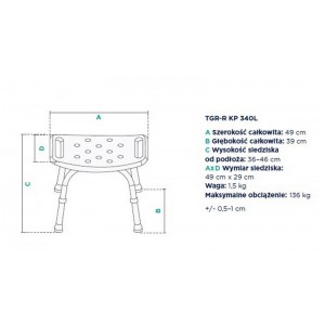 Rysunek techniczny - taboret rehabilitacyjny do 136 kg. Rysunek techniczny - taboret rehabilitacyjny do 136 kg.