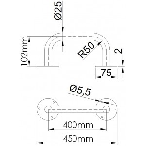 Uchwyt prosty 40cm - rysunek techniczny.