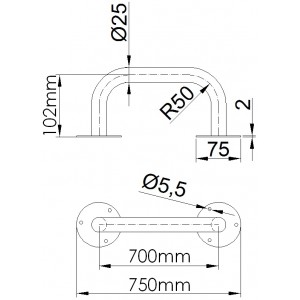 Uchwyt prosty 70cm - rysunek techniczny. Uchwyt prosty 70cm - rysunek techniczny.