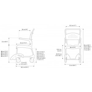Wózek prysznicowy Etac Clean - wymiary. Wózek prysznicowy Etac Clean - wymiary.